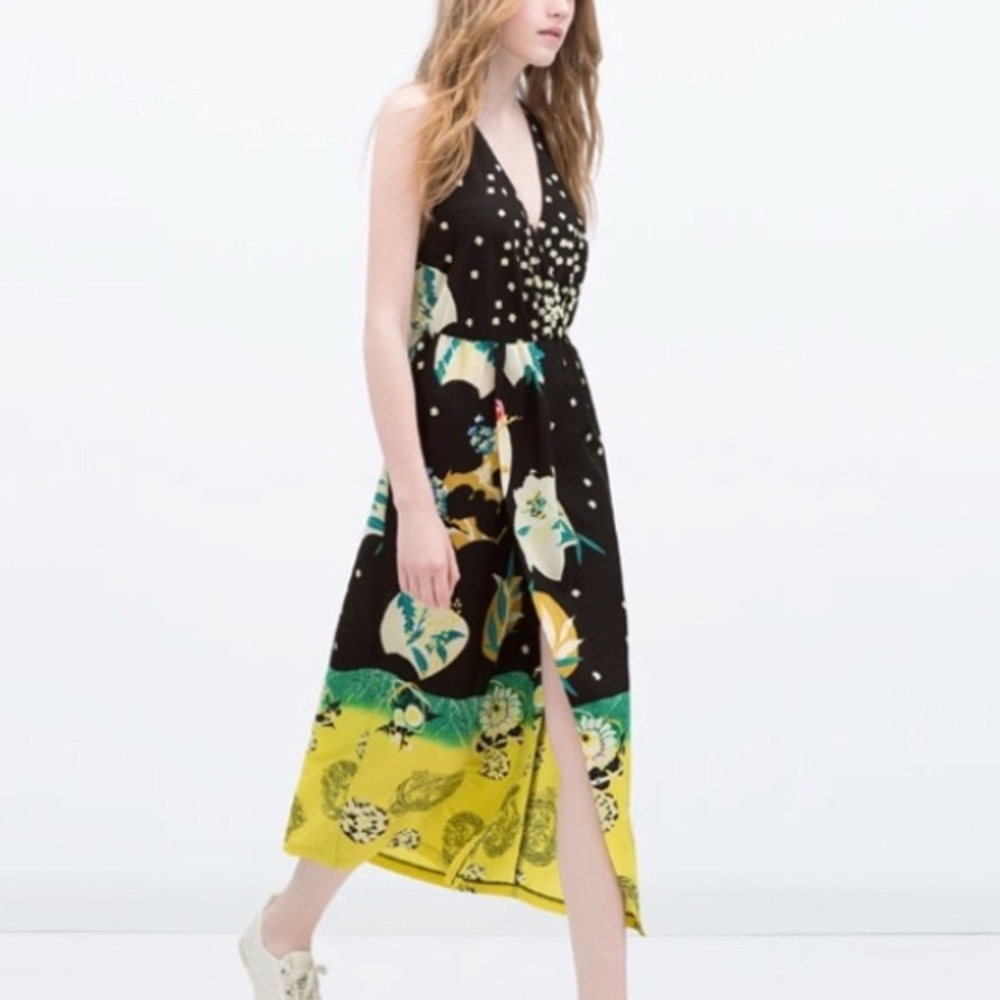 Zara Trafaluc Wrap V-neck Floral Midi Dress Slit